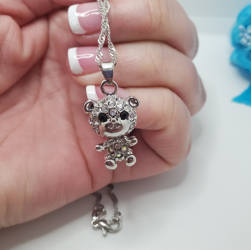 Sterling Silver Teddy Bear Necklace - Picture 2 of 3